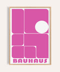 Stampa Bauhaus rosa da parete con forme geometriche audaci