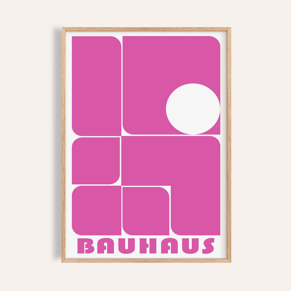 Stampa Bauhaus rosa da parete con forme geometriche audaci