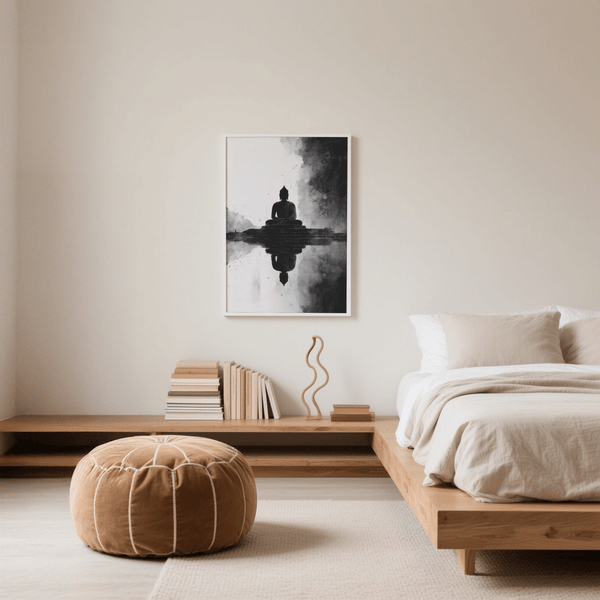 Modern Black and White Meditation Art Print poster for hallway