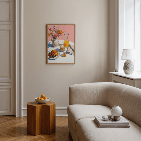 Breakfast Wall Art featuring pink, orange, and yellow for dining room wall art