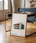 Poster dall'architettura Bauhaus dalle linee pulite, in bianco e vetro, per le pareti dell'ufficio
