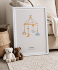 Personalised Baby Poster blue orange artwork for newborn nursery wall art