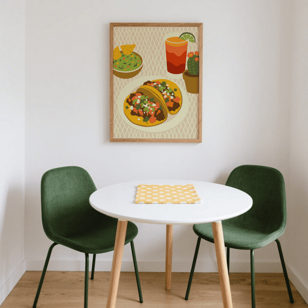 Tacos Art Print with green and multicolored palette for casual dining room