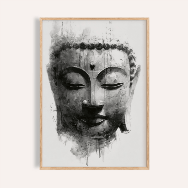 Zen Home Decor Stampa artistica da parete con Buddha in grigio, nero e bianco per il soggiorno
