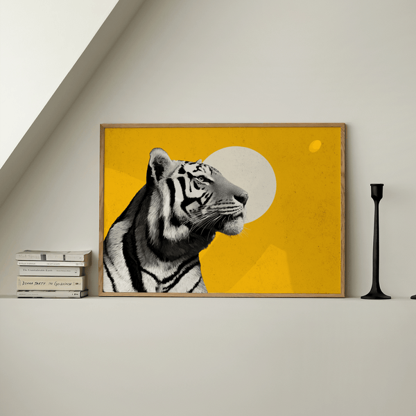 Landscape Tiger Wall Art, dettagli in bianco e nero per stampa artistica da corridoio