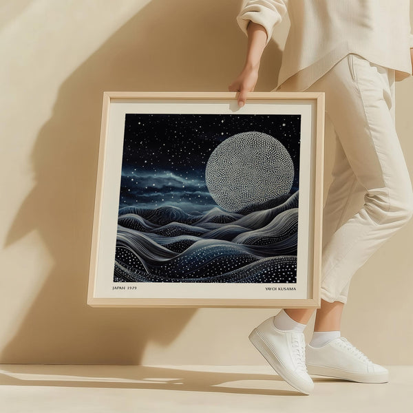 Arte murale unica ispirata a Kusama per camera da letto con cielo notturno punteggiato