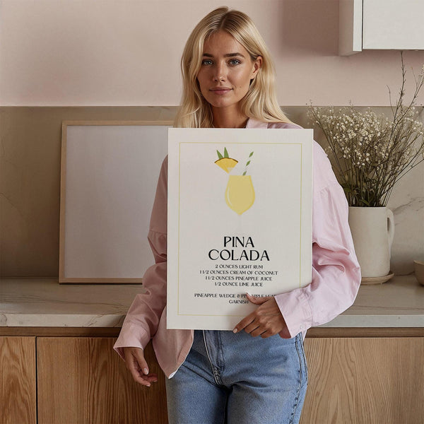 Cheerful kitchen bar art with Pina Colada recipe in wall pictures for kitchens