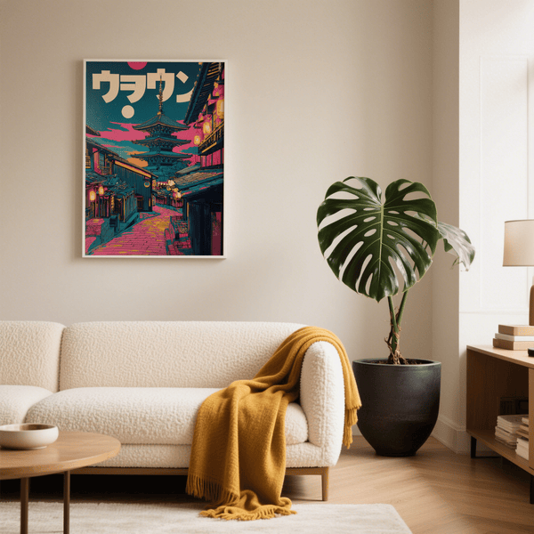 Stampa artistica giapponese Street Art Decorazione murale per camera da letto blu e rosa