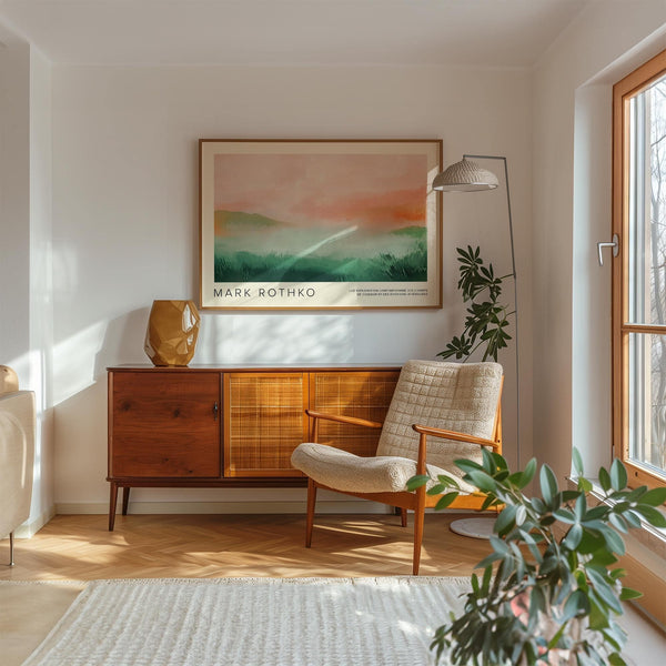 Dipinto astratto rosa e verde utilizzato come decorazione murale dai colori pastello