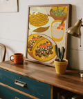 Poster della cucina messicana per la parete del soggiorno nei toni del marrone e del giallo