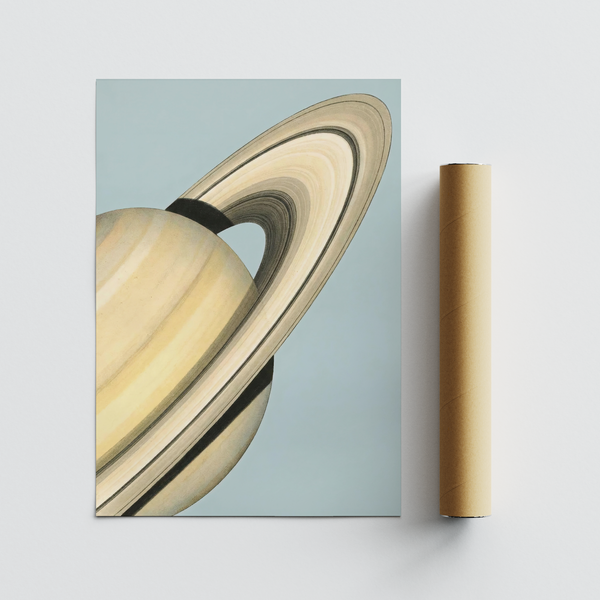 Modern Saturn Art Print using soft Blue tones for lounge area wall art
