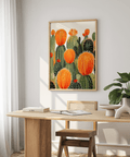 Large Cactus Wall Art featuring green and orange, ideal for hallway print