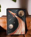 Rocket Ship Wall Art print with cosmic design for nursery wall