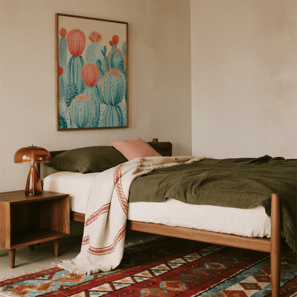 Poster per soggiorno con stampa colorata di cactus blu e rosa