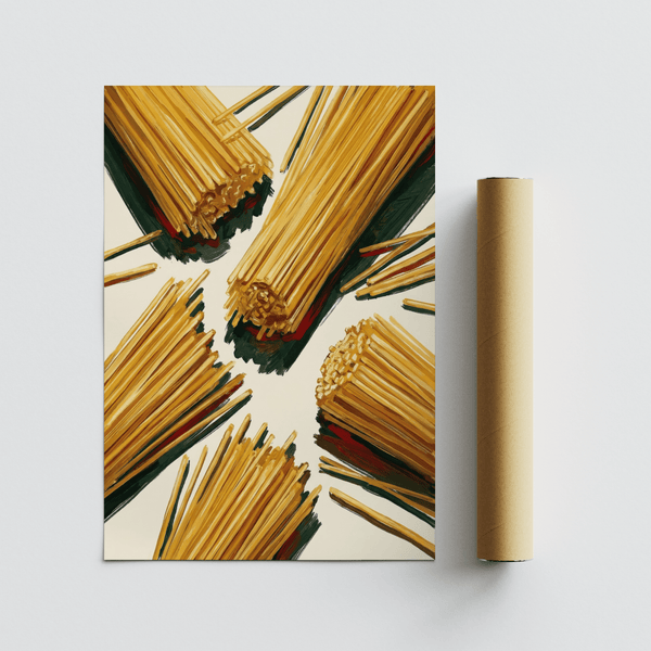 Moderna decorazione da parete Spaghetti in beige e giallo, perfetta per la cucina