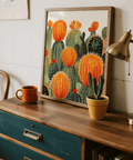 Vibrant Large Cactus Wall Art showing green and orange for bedroom wall art