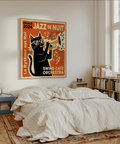 Stampa artistica Jazz Cat, tema gatto nero, stampa per la stanza dei giochi dei bambini