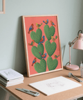 Poster colorato con cactus a forma di cuore per decorare l'ingresso