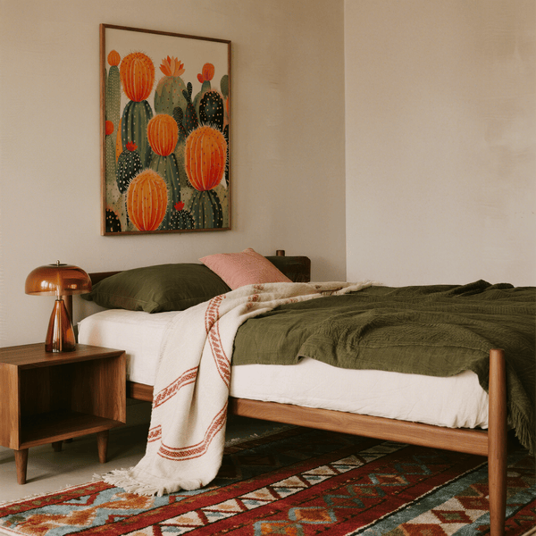 Desert-inspired Large Cactus Wall Art, green and orange, perfect for entryway poster