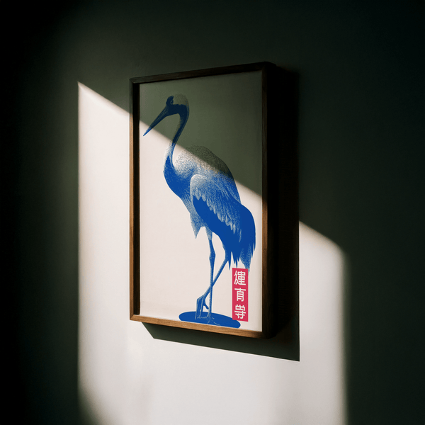 Crane Wall Art, decorazione murale rossa e blu per uffici