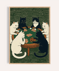 Stampa artistica Cat Poker con colori verde, nero e bianco per decorare le pareti del soggiorno