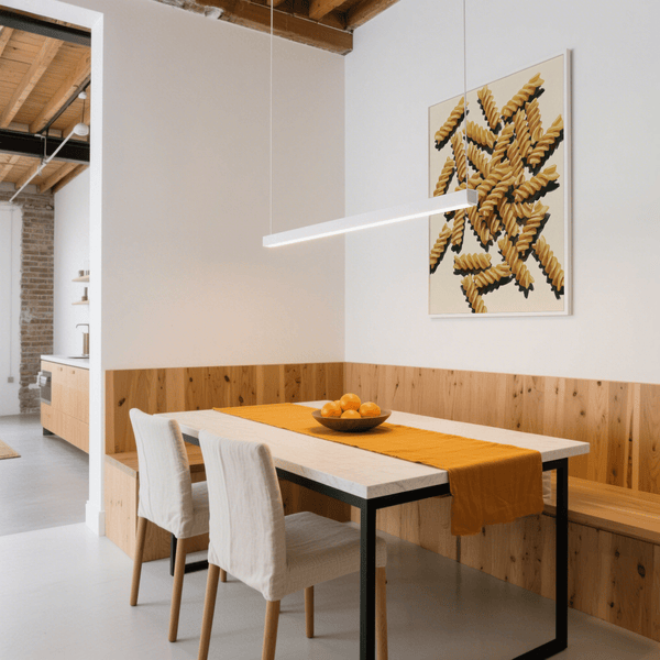 Poster Fusilli Pasta Art nei colori beige e giallo, ideale per la cucina