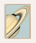 Saturn Art Print in Blue, Beige, and Yellow for living room wall art