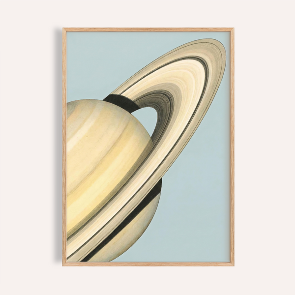 Saturn Art Print in Blue, Beige, and Yellow for living room wall art