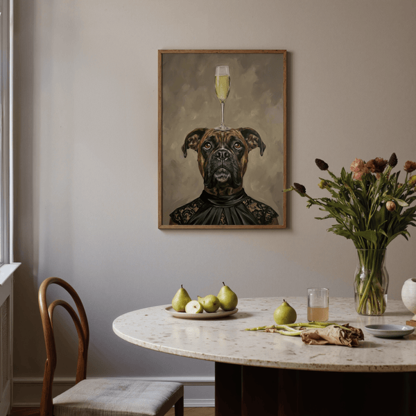 Boxer Dog Stampa artistica moderna per sala da pranzo, nero, marrone, beige