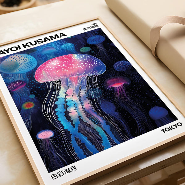 Quadro astratto contemporaneo con meduse, adatto alle camerette dei bambini