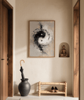Arte astratta Yin Yang in beige e nero per un ingresso minimalista