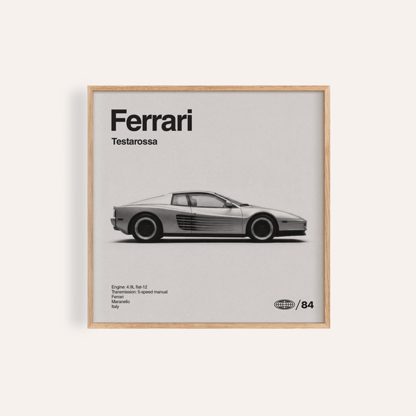 Ferarri Testarossa Wall Art in grigio per il soggiorno stampa artistica