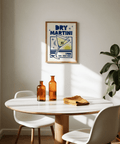 Dry Martini Wall Art retro print in yellow and blue for cocktail nook