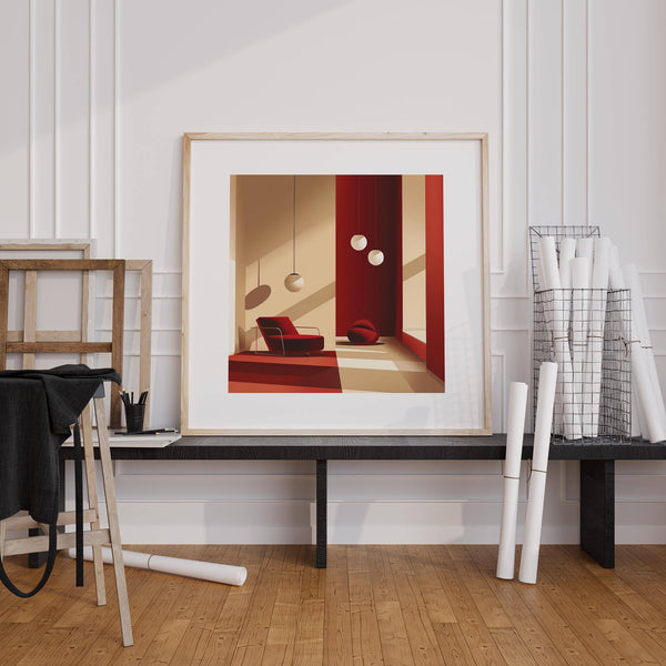 Sofisticata decorazione da parete rossa dal design minimalista per spazi creativi