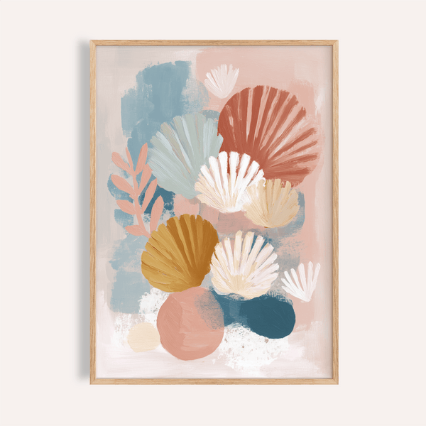 Stampa botanica astratta con colori blu e rosa per poster da parete per soggiorno