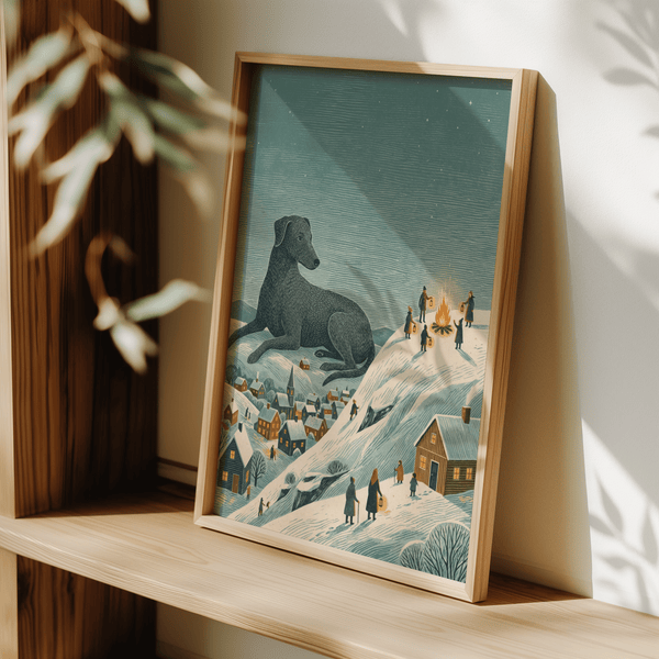 Quadro decorativo con paesaggio invernale in blu e arancione, adatto per un angolo accogliente