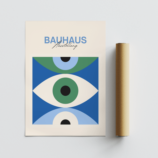 Stampa artistica Eye con colori blu, bianco e verde per decorare la camera da letto