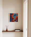Stampa artistica Fyling Bird Wall Decor con colori blu e rosso, perfetta per l'ufficio