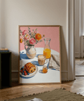 Breakfast Wall Art in pink, orange, and yellow perfect for cafe nook poster