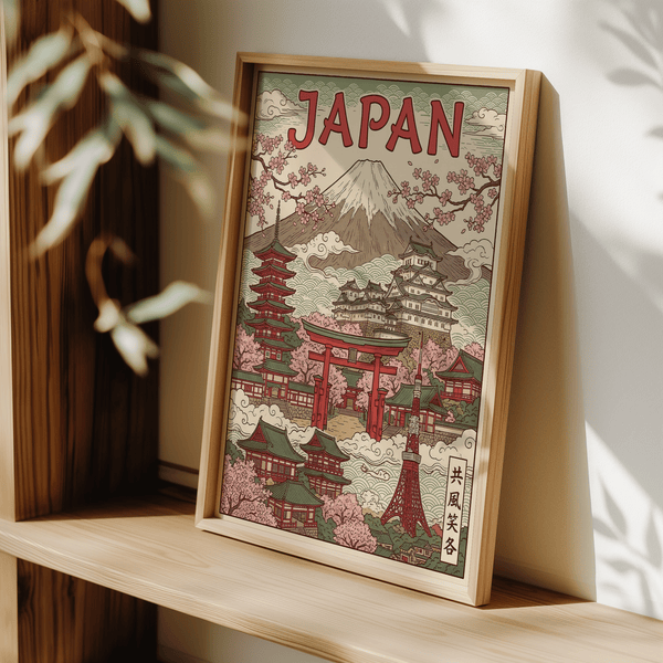 Stampa artistica giapponese con pagoda rossa per decorare la stanza della meditazione