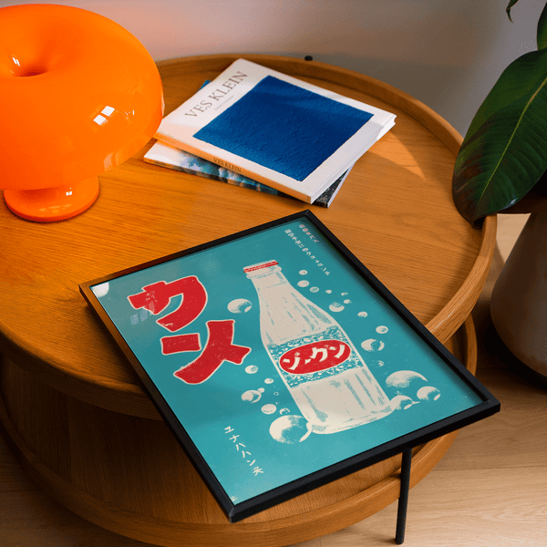 Dining room wall art featuring Japanese Drink Art in Red Blue White