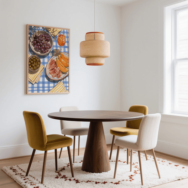 Picnic Decor Wall Art blue-themed wall art print for dining room