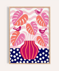 Quadro decorativo con piante tropicali in rosa e blu per il soggiorno