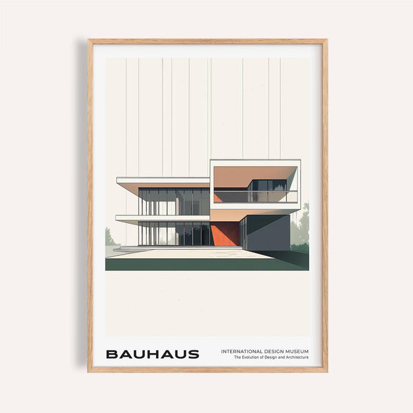 Stampa artistica incorniciata di una casa in stile Bauhaus con vetro e struttura.