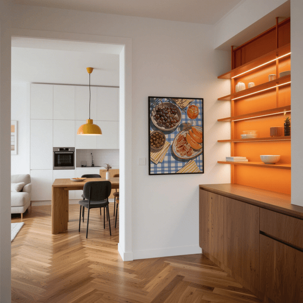 Living room Picnic Decor Wall Art featuring blue, multicolored elements