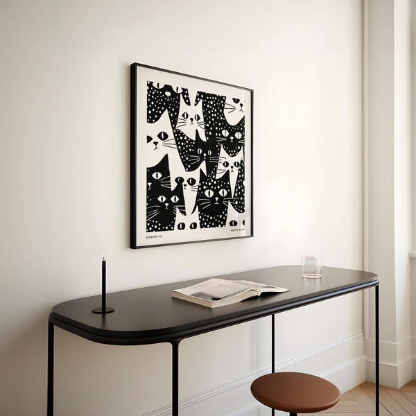 Cat art black and white with expressive details for unique wall decor