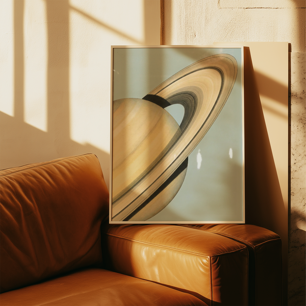 Saturn Art Print wall art featuring Blue background, ideal for study spaces