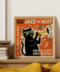 Stampa artistica Jazz Cat, note musicali gialle, stampa artistica per arredamento da studio