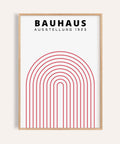Poster originale Bauhaus caratterizzato da un audace arco rosso e linee geometriche