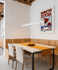 Manhattan Cocktail Art Print with red and blue for modern kitchen poster